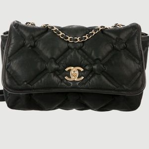 CHANEL Chesterfield Quilted Black Lambskin Bag